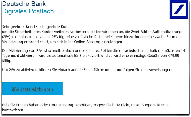 Beispiel einer verdächtigen Deutsche Bank E-Mail